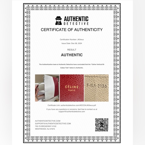 Celine Grained Calfskin Small Vertical Bi-Cabas Cream Red with COA - Picture 3 of 16